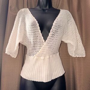 DKNY White Knit Mesh Top